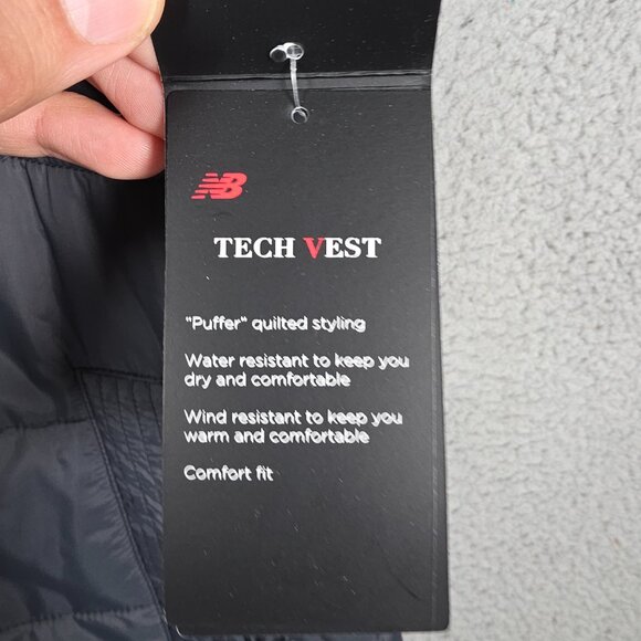 New Balance Puffer Tech Vest Mens Size Medium Black Quilted Comfort Fit Full Zip - Picture 8 of 14